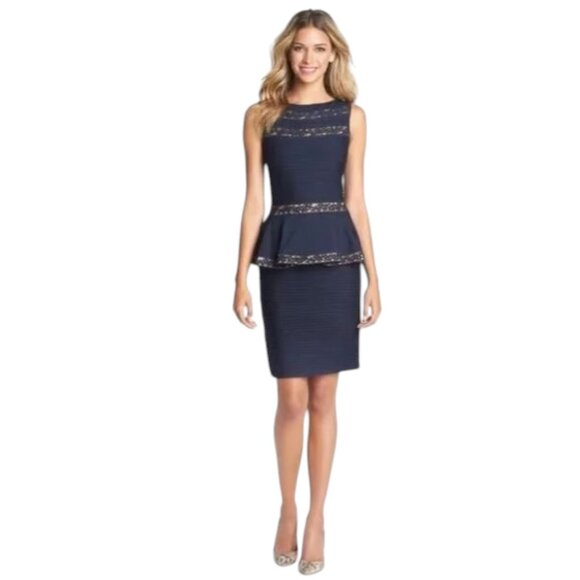 Tadashi Shoji Dresses & Skirts - Tadashi Shoji Navy Peplum Sheath Dress Lace Sleeveless Bodycon Small NWT